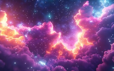 Fototapeta premium Space background featuring a realistic nebula and shining stars depicted in 3D cartoon rendering Colorful cosmic scene with stardust and the Milky Way Enchanting galaxy with an infinite universe a