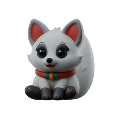 A chibi 3D Snow Fox with a large head, big eyes, and white fur, wearing a Christmas-themed scarf. The background is transparent, making it perfect for Christmas-themed projects.