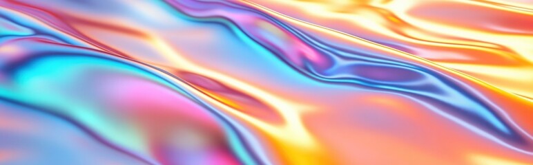 Obraz premium Trendy punchy pastel background with 3D rendering of holographic foil reminiscent of retro aesthetics from the 80s and 90s featuring stunning iridescent qualities like chameleon paper