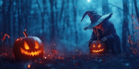 Fototapeta premium Witch in a Spooky Halloween Forest created by ai