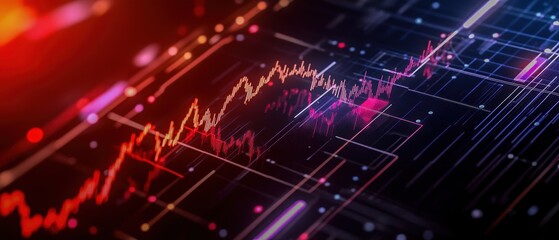 Obraz premium Abstract digital graph showcasing data trends with vibrant colors and dynamic lines, representing financial growth and analytics.