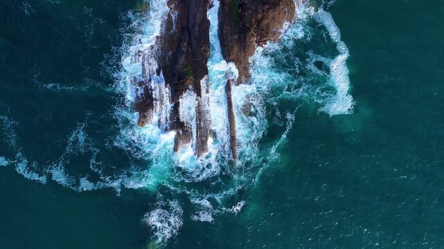 Coastal landscape of the Black Flysch at Punta and Saturrar&aacute;n beach in Ond&aacute;rroa. Aerial view from a drone. Province of Bizkaia. Basque Country. Spain. Europe
