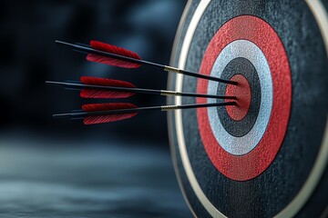Target with arrows hitting the bullseye, precision marketing, 3D illustration