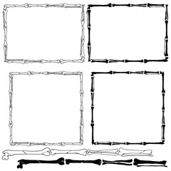 set of skeleton bones border frames vector illustration black and white isolated background