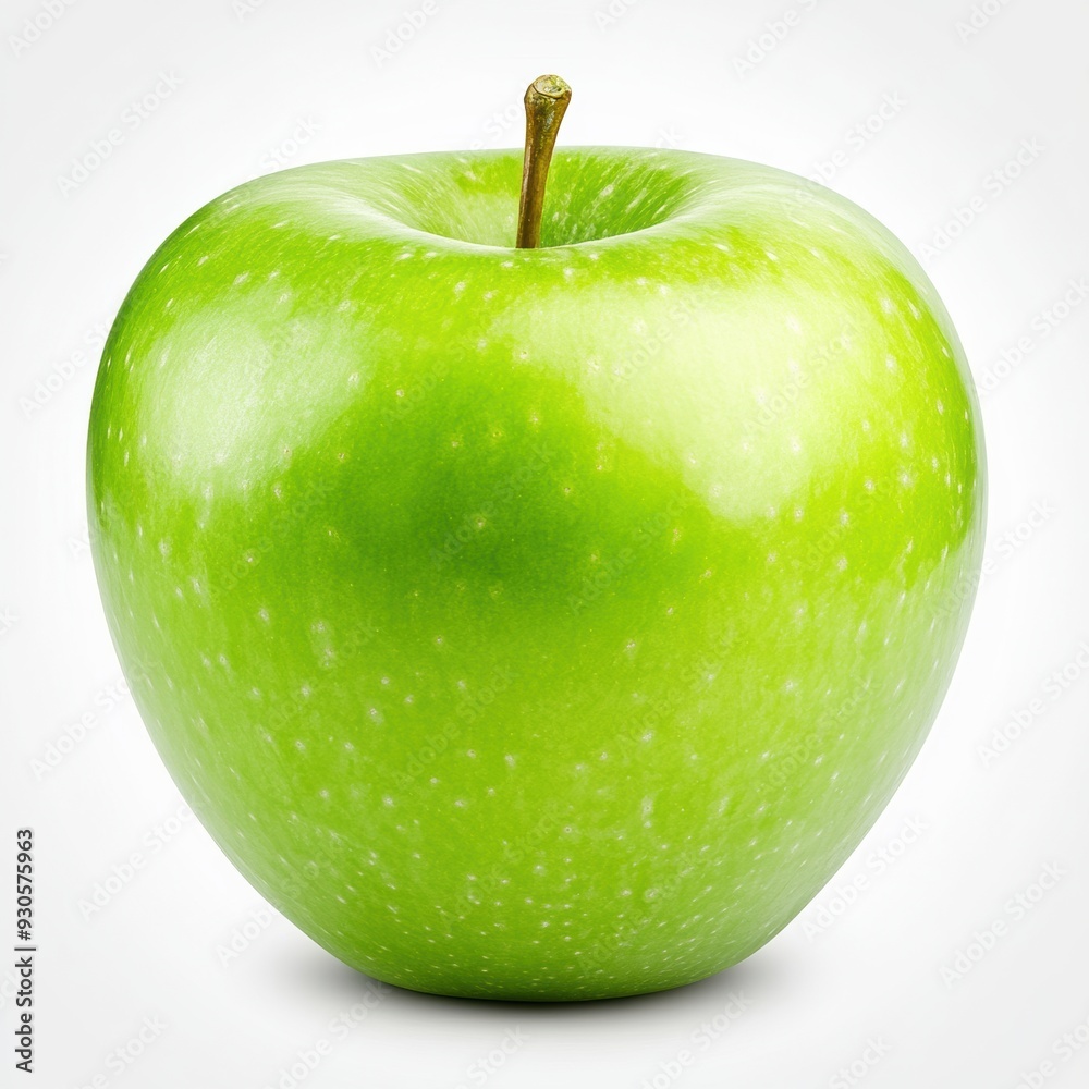 Poster a green apple with a white background on the table, ai