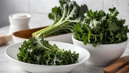 Fototapeta premium single raw kale prepared for ingredient isolated in a kitchen background