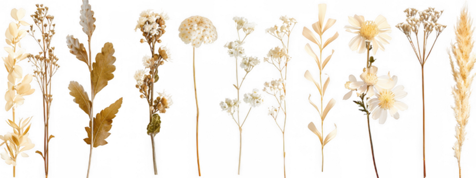 Dried White Flowers and Leaves