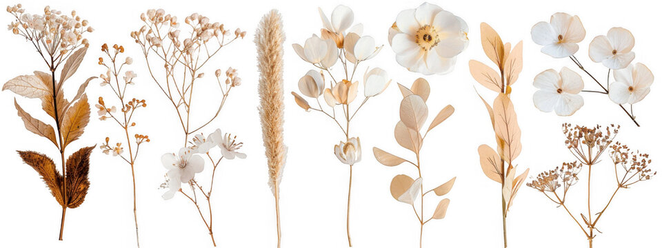 Fototapeta Dried White Flowers and Leaves