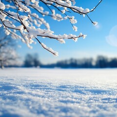 A serene winter landscape featuring snow-covered branches against a clear blue sky, perfect for seasonal and nature-themed projects.