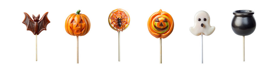 Halloween themed lollipops in various designs, transparent PNG file © Maestro