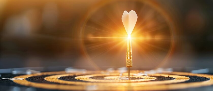 An illuminated dart with a heart tip hits the bullseye, representing love, precision, and achievement in a captivating moment.