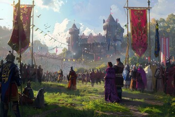 Fototapeta premium Renaissance Festival Features Performers and Spectators Celebrating Together
