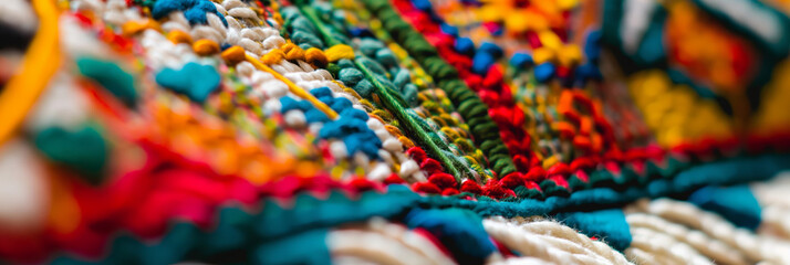 Vibrant Close Up of Colorful Handcrafted Embroidery with Intricate Patterns