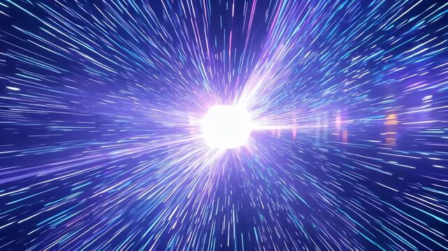 Fast-moving particles create a radiant burst in deep space