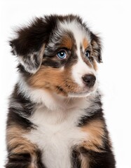 オーストラリアン・シェパードの子犬のポートレート（Australian Shepherd puppy portrait on white background）
