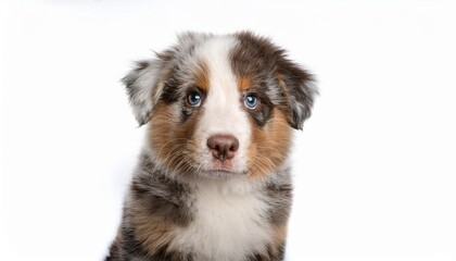 Obraz premium オーストラリアン・シェパードの子犬のポートレート（Australian Shepherd puppy portrait on white background） 