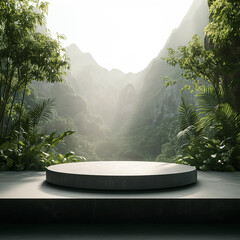 An empty podium in front of a beautiful natural landscape.
Generative AI