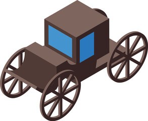 Fototapeta premium Isometric brown carriage, horse carriage for transportation of people in ancient times