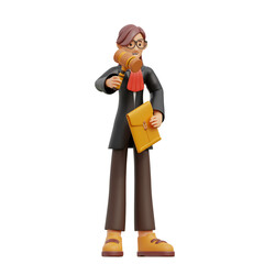 3d  lawyer bring compliance document character the law building legal basis lawyer carrying briefcase