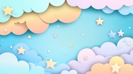 Pastel Sky with Paper Clouds and Stars