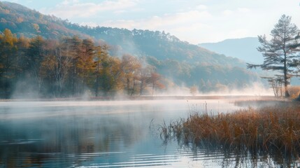 Fototapeta premium Misty Lake in a Forest