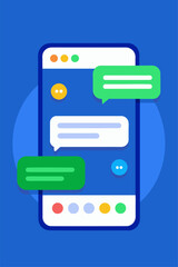 Phone messaging concept with speech bubbles on the screen. Mobile phone texting dialogue