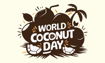 World Coconut Day, 2nd September Coconut day celebrations banner, World Coconut Day, World Coconut Day celebration. flat design. flyer design, coconut sticker