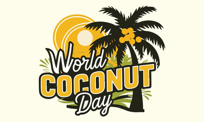 World Coconut Day, 2nd September Coconut day celebrations banner, World Coconut Day, World Coconut Day celebration. flat design. flyer design, coconut sticker