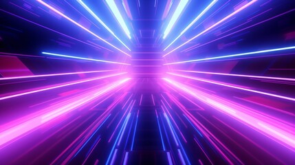 Obraz premium Sci Fi Futuristic Smoke Fog Neon Laser Garage Room,blue pink violet neon abstract background,ultraviolet light,night club Cyber Undergound Warehouse Concrete Reflective Studio,3D Render illustration 