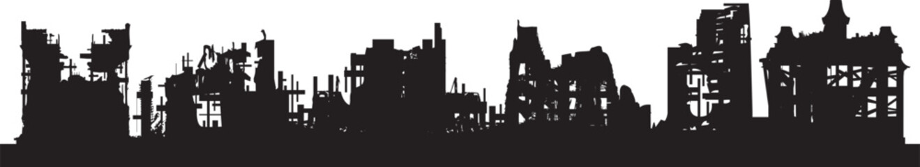 silhouette of a destroyed city