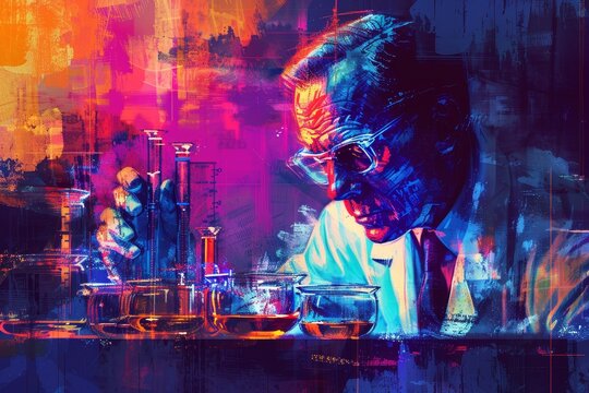 Abstract Illustration of Alexander Fleming's Penicillin Discovery in Lab.