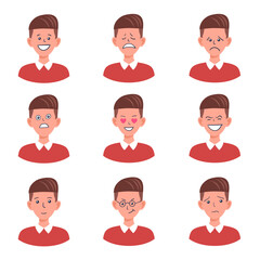 Portraits of man. Boy Avatar.  Male emotions.