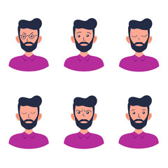 Portraits of man. Boy Avatar.  Male emotions.