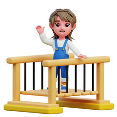 3D children playground playing swinging bridge