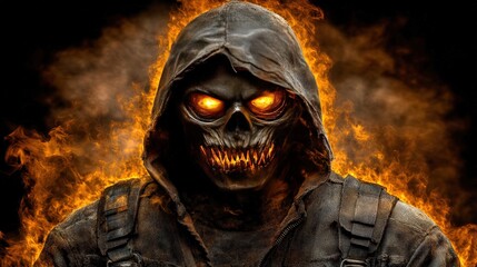 Fiery Hooded Skull Figure