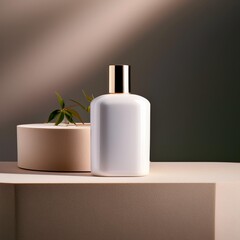 Elegant Perfume Bottle Display: AI-Generated on a Neutral Podium
