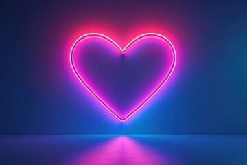 Neon glowing heart light on dark background with colorful reflections