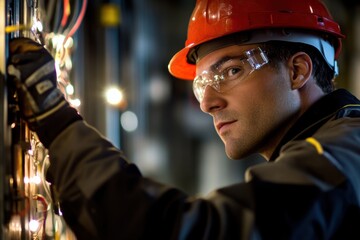 Close up of electrician working at construction site