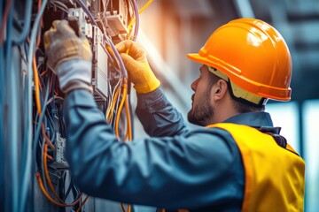 Close up of electrician working at construction site