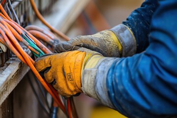 Close up of electrician working at construction site