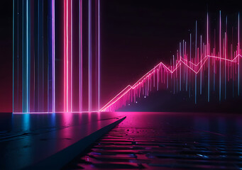 abstract minimal neon background, pink blue neon lines going up, glowing in ultraviolet spectrum. Cyber space. Laser show. Futuristic wallpaper.