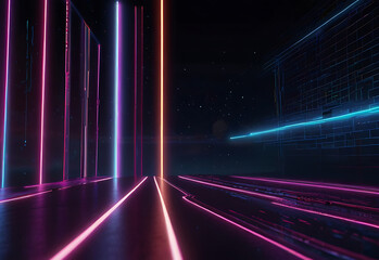 abstract minimal neon background, pink blue neon lines going up, glowing in ultraviolet spectrum. Cyber space. Laser show. Futuristic wallpaper.
