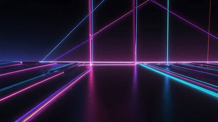 abstract minimal neon background, pink blue neon lines going up, glowing in ultraviolet spectrum. Cyber space. Laser show. Futuristic wallpaper.