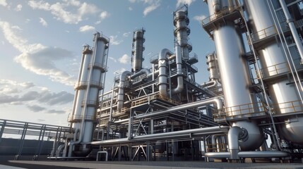 A large contemporary gas plant sits amidst a bustling industrial landscape.