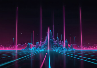 abstract minimal neon background, pink blue neon lines going up, glowing in ultraviolet spectrum. Cyber space. Laser show. Futuristic wallpaper.