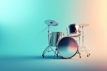 3d render illustration synthwave futuristic style drums. Musical instruments concept