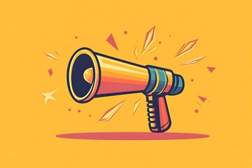 megaphone symbolizing an announcement or broadcast is prominently visible in the image.