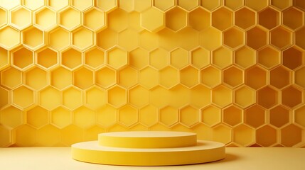 Yellow Hexagon Pattern Background with Two-Tiered Platform