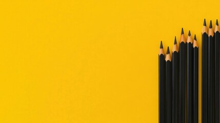 Obraz premium Black pencils arranged on bright yellow background