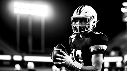 American football black and white photo
